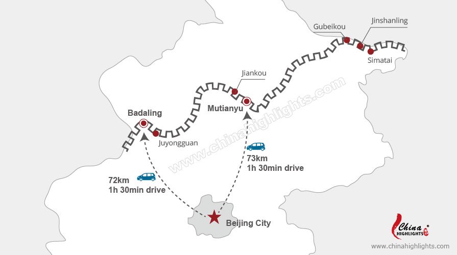 Chinesische Mauer bei Badaling Karte