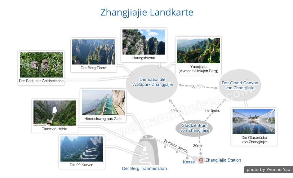 Zhangjiajie Reisen Landkarte